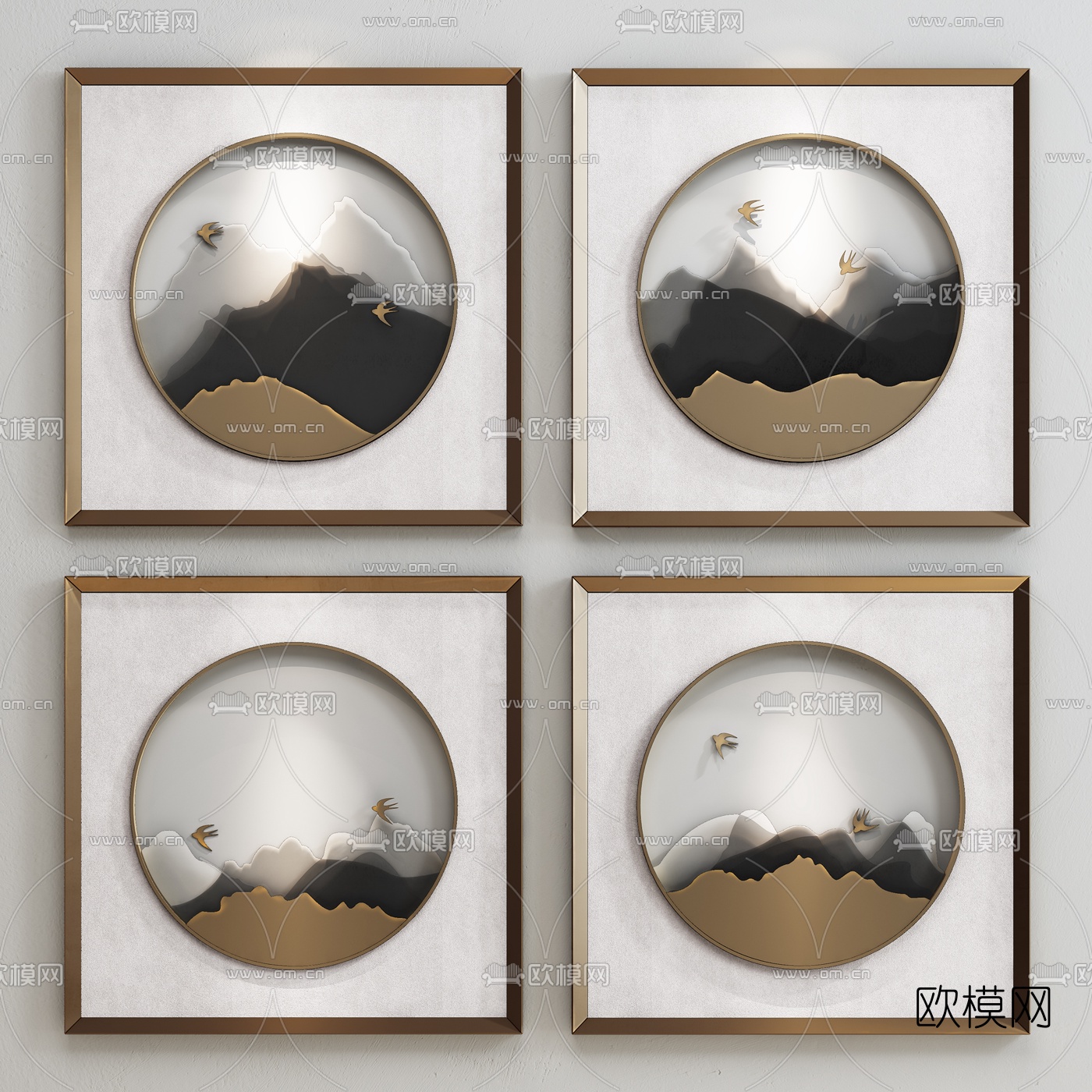 新中式挂画装饰画3d模型