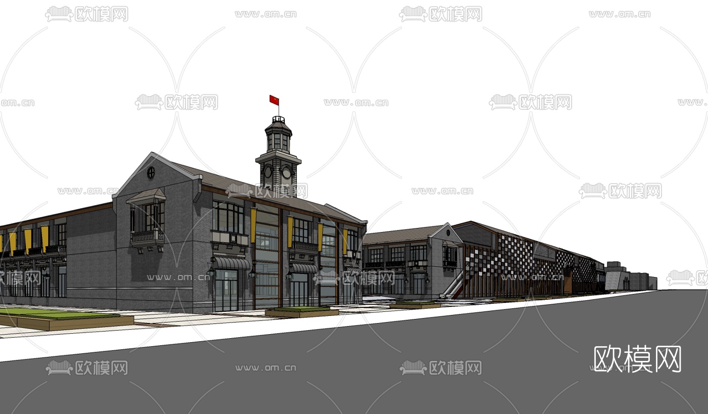 中式商业街su模型