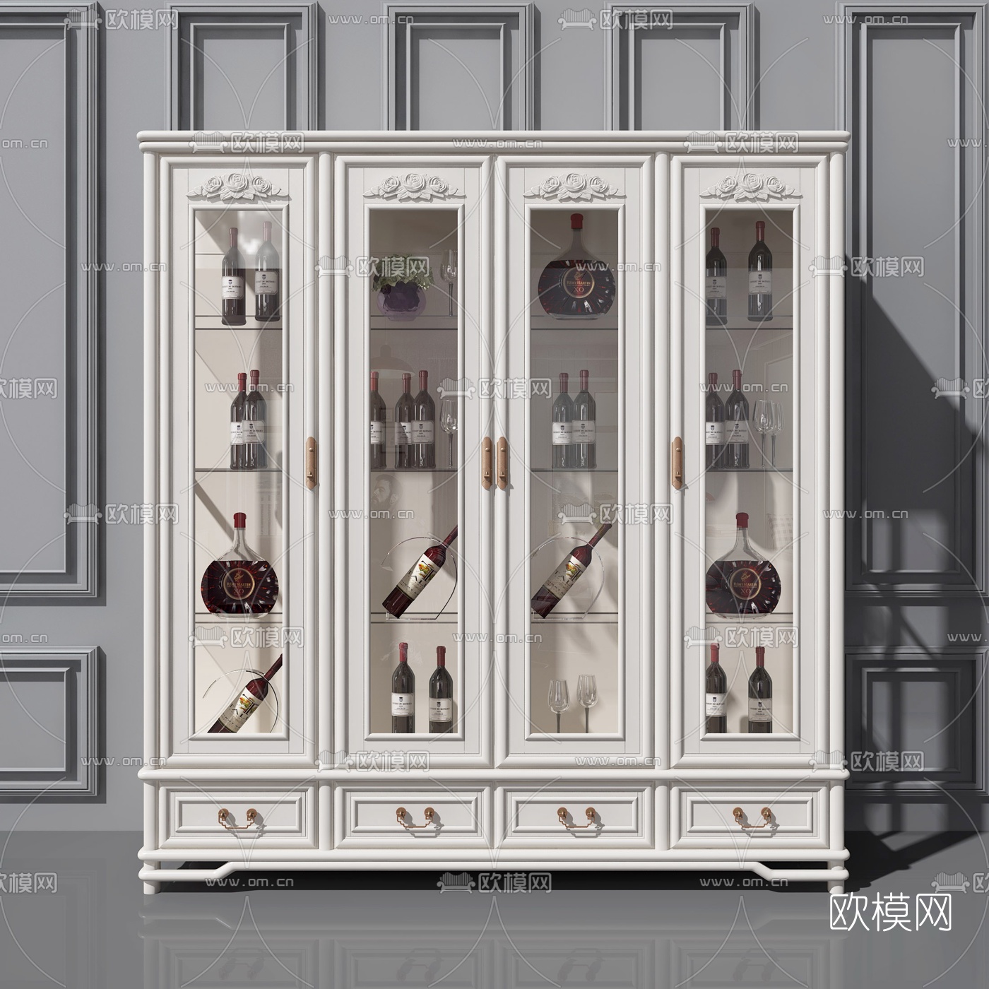 欧式实木雕花酒柜3d模型