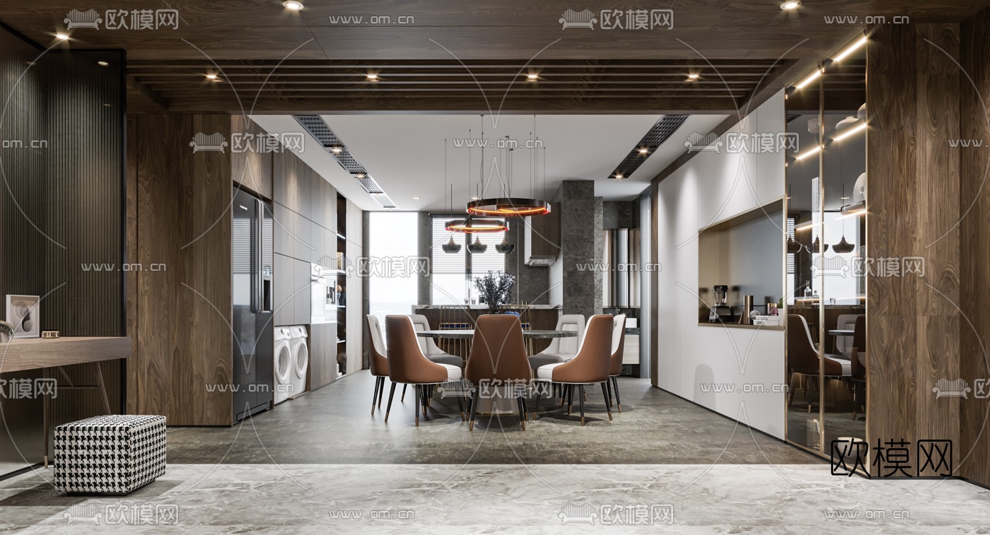 后现代客厅餐厅3d模型