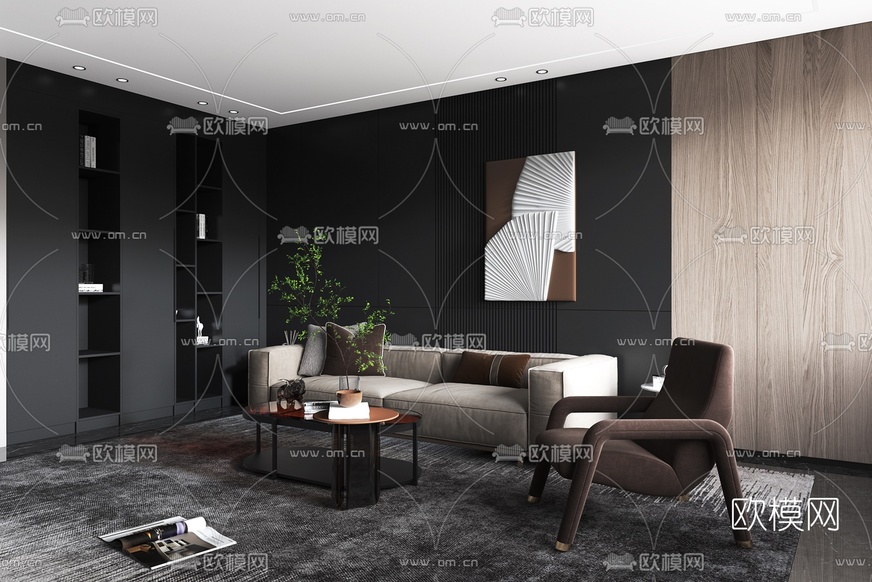 现代布艺组合沙发免费3d模型下载_ID10041558_3dmax免费模型-欧模网