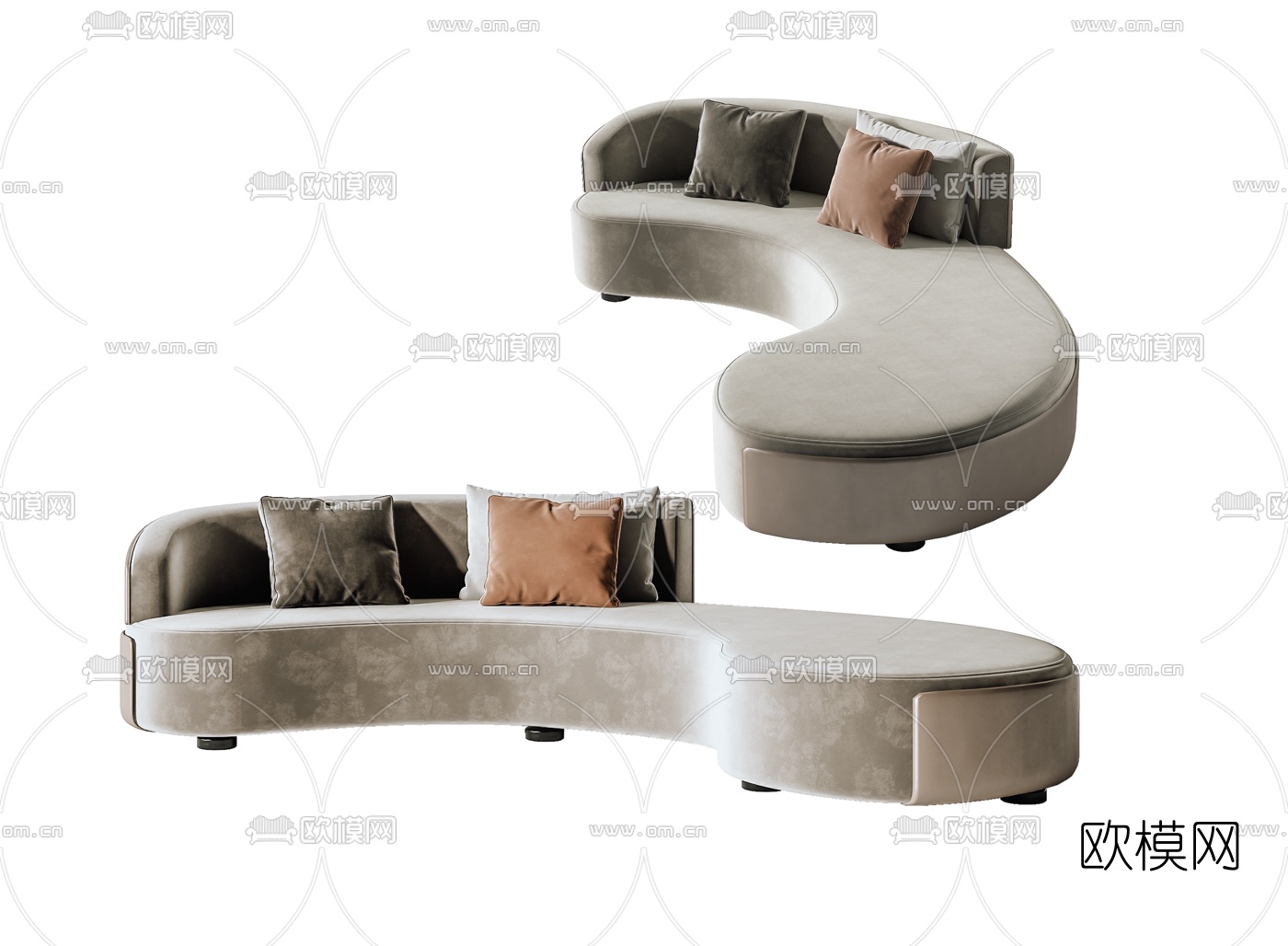 现代布艺弧形沙发3d模型下载
