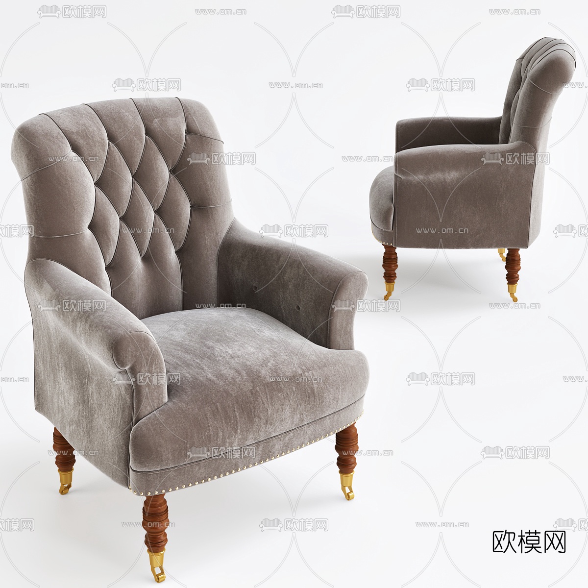 欧式布艺单人沙发3D模型