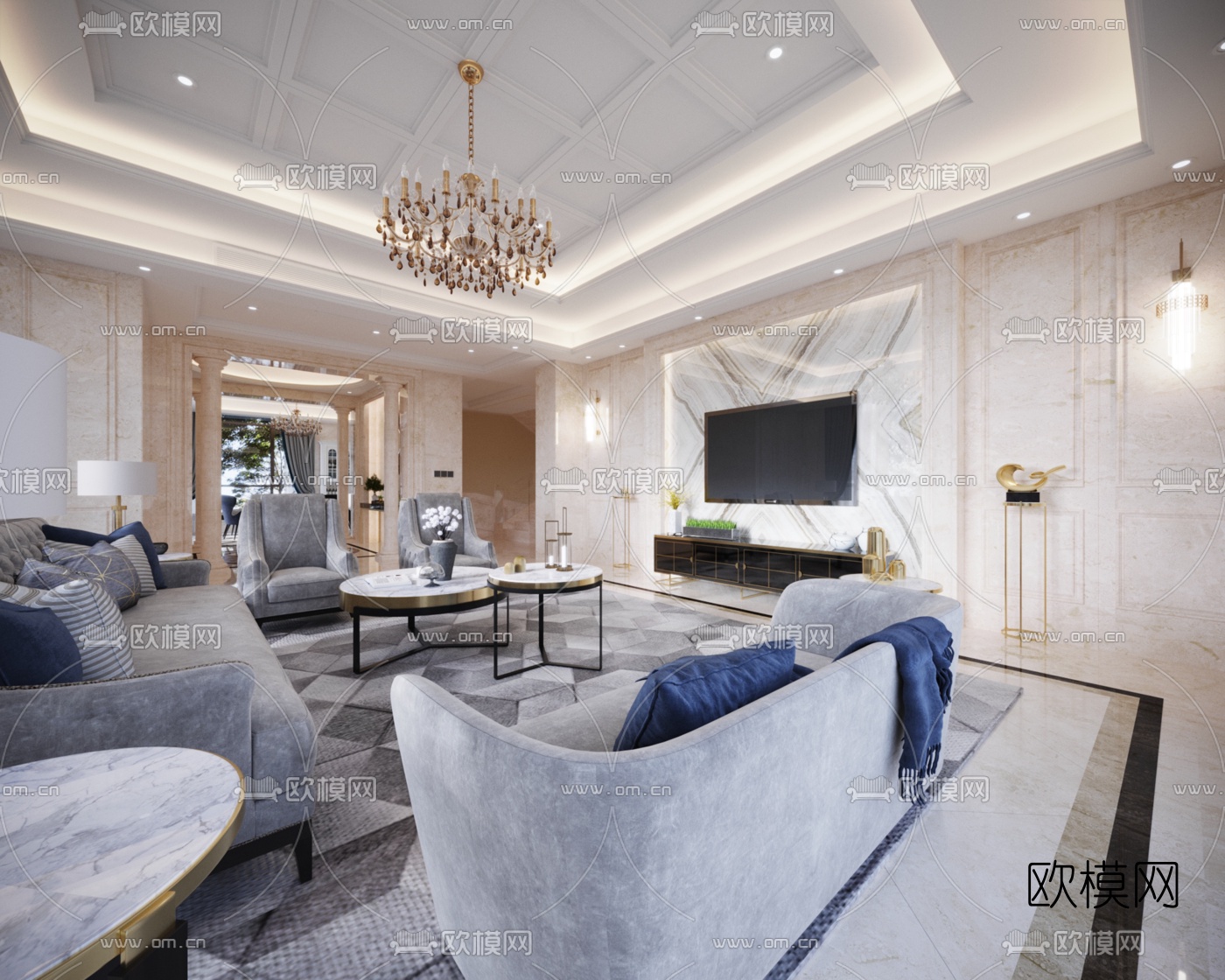 欧式客厅餐厅玄关3d模型