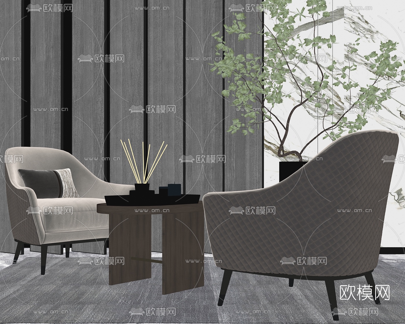 现代轻奢休闲椅su模型下载（渲染图2）