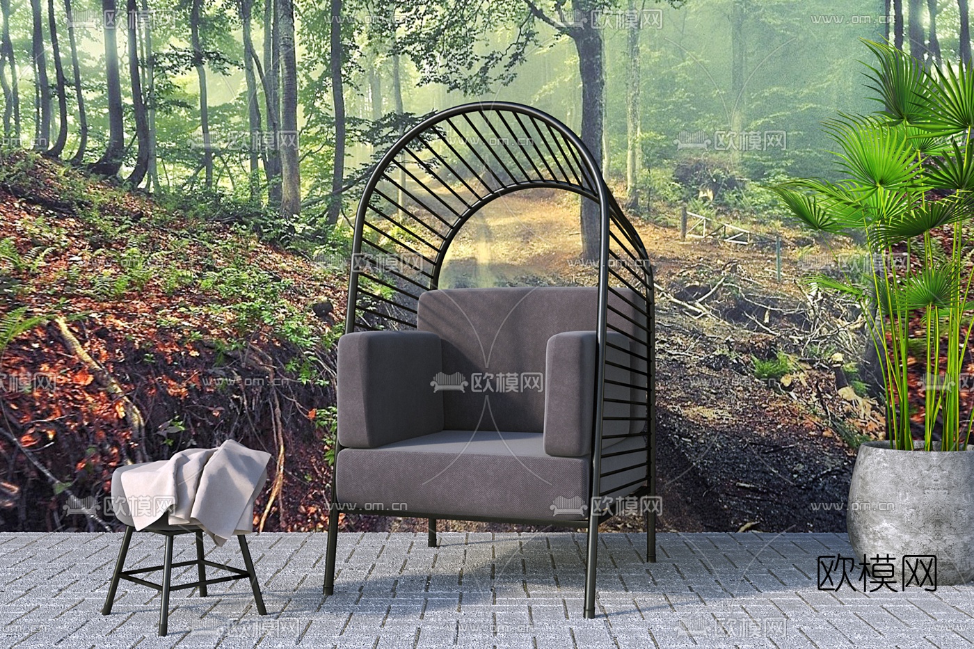 现代户外单人沙发3d模型下载