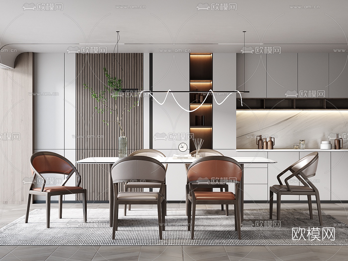 现代大理石餐桌椅3d模型下载