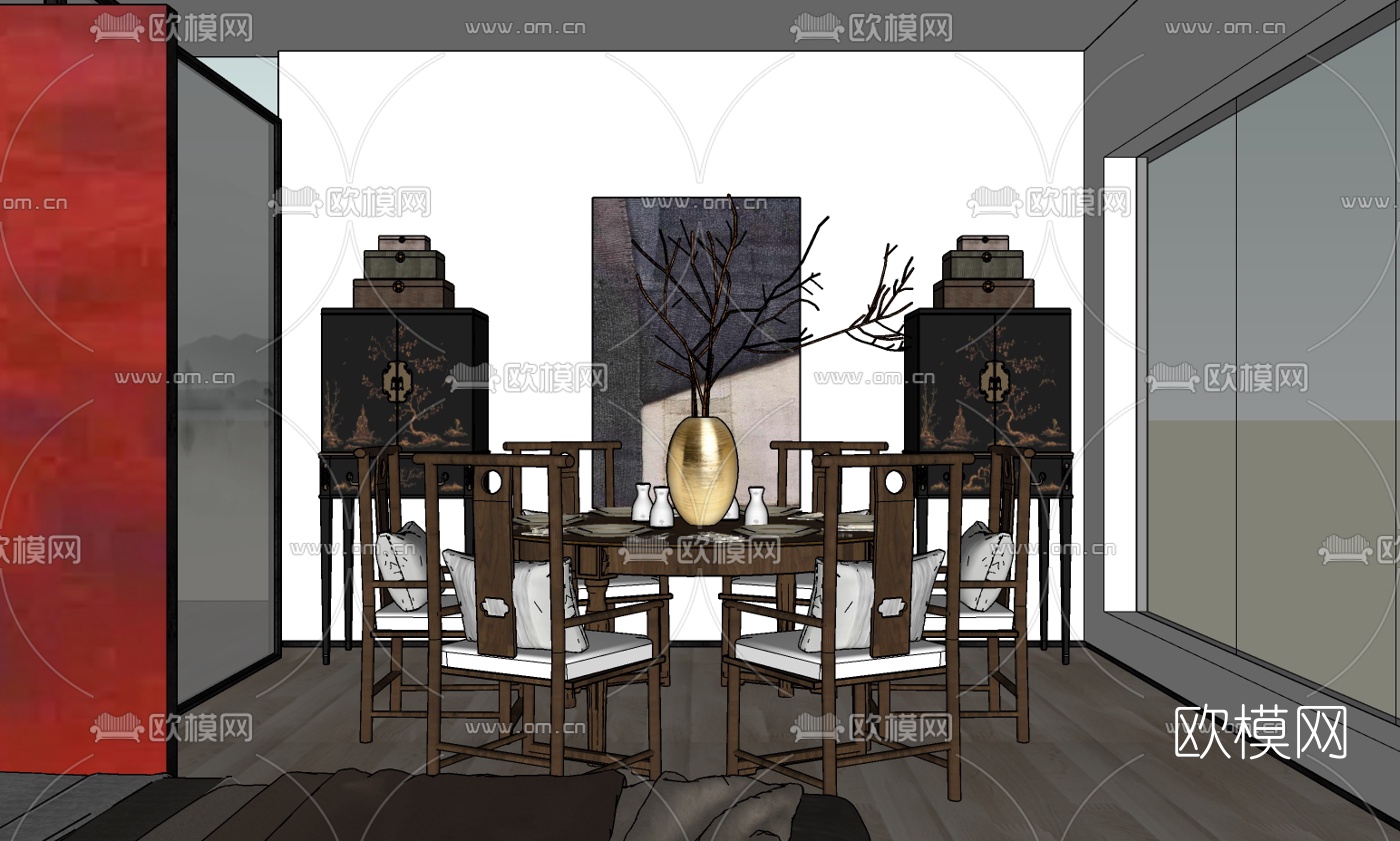 中式茶馆su模型下载（渲染图3）