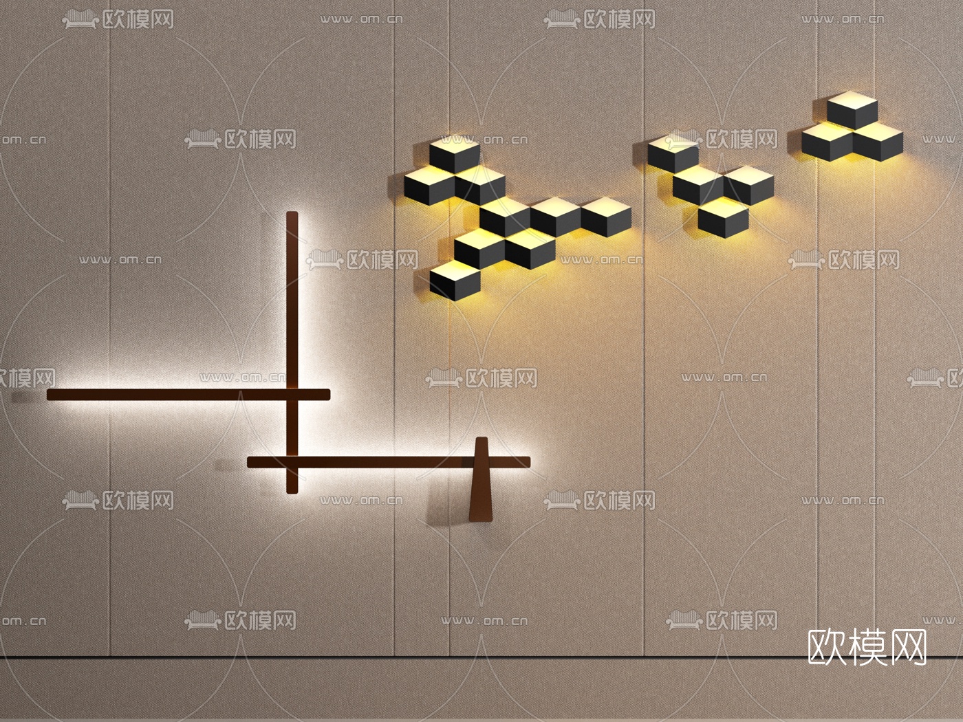 后现代金属壁灯组合3D模型下载（渲染图2）