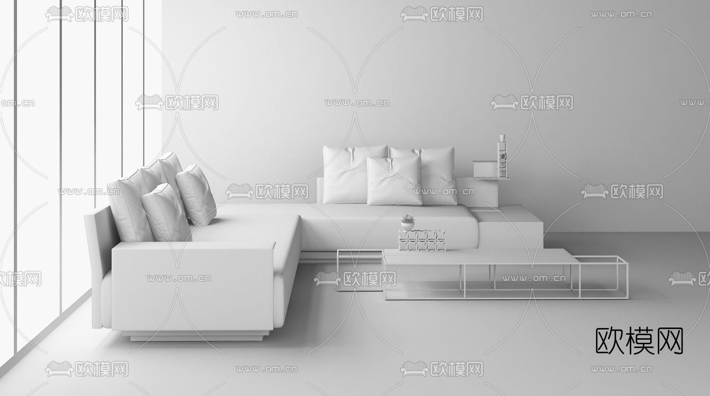 现代多人转角沙发3d模型下载（渲染图2）