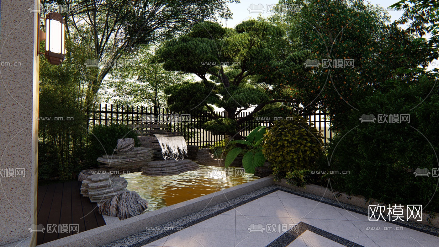中式别墅庭院花园设计su模型下载（渲染图13）