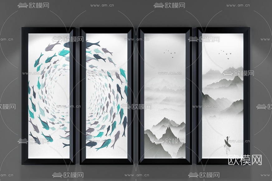 中式装饰画组合3D模型下载