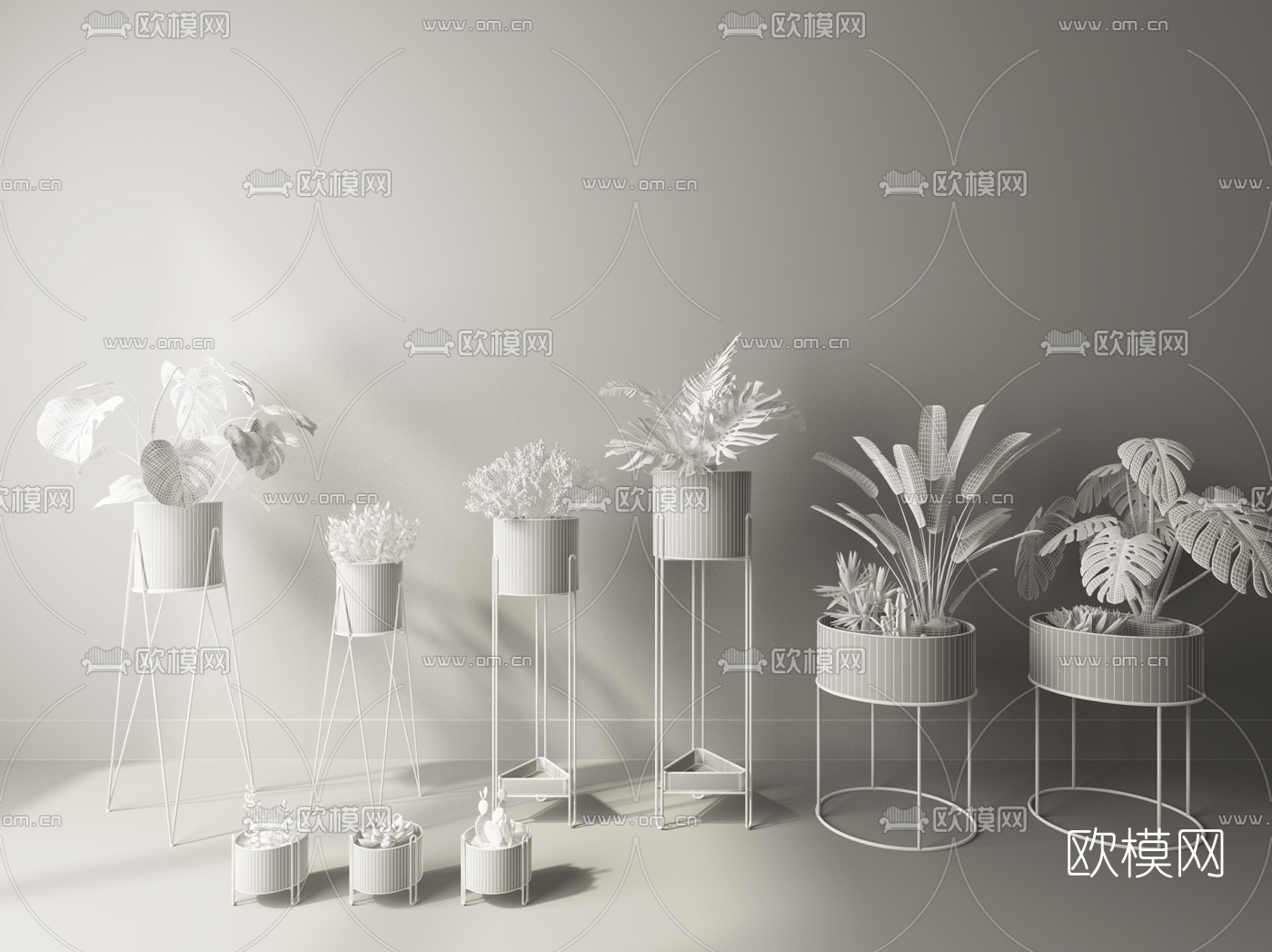 现代盆栽植物组合3d模型