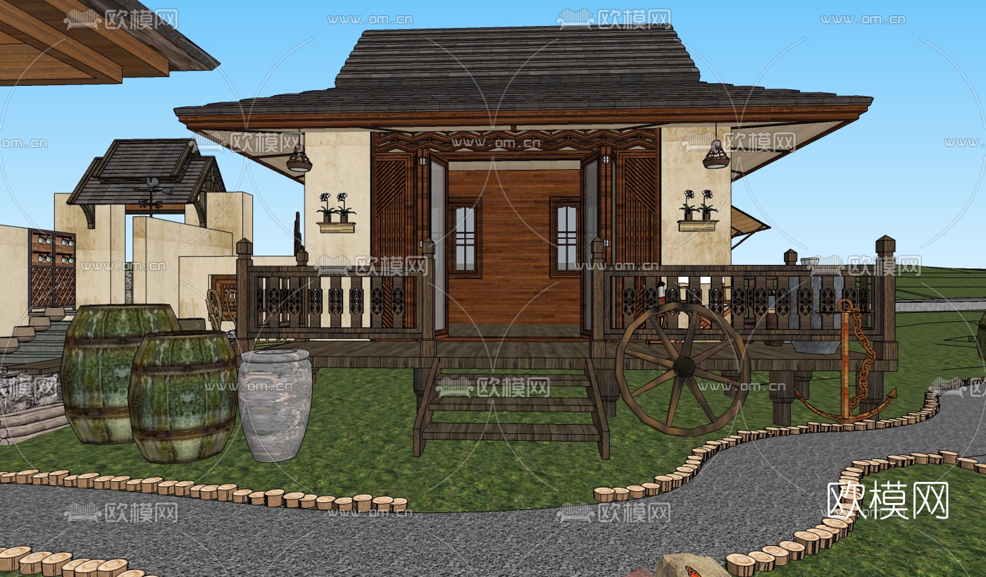 东南亚休闲会所su模型下载（渲染图4）