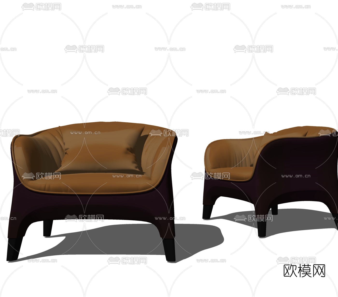 现代皮革单人沙发su模型下载
