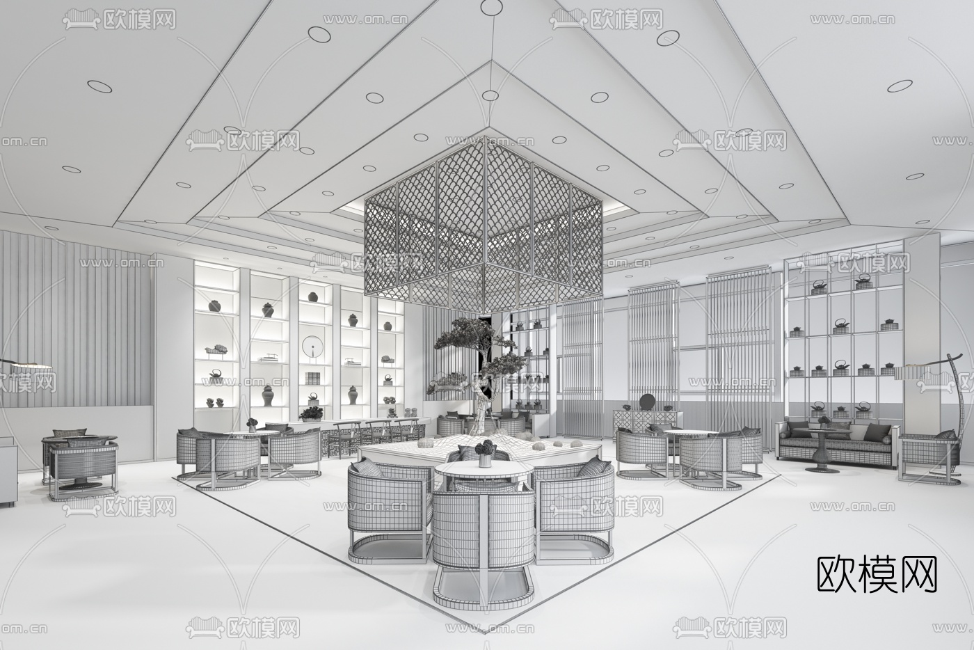 SDdesign设计新中式酒店大堂休息区3D模型
