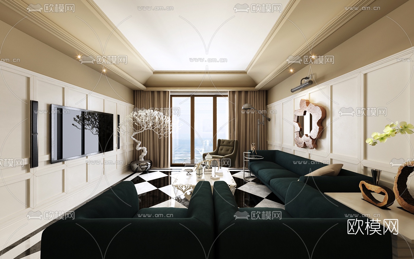 现代客厅餐厅3d模型