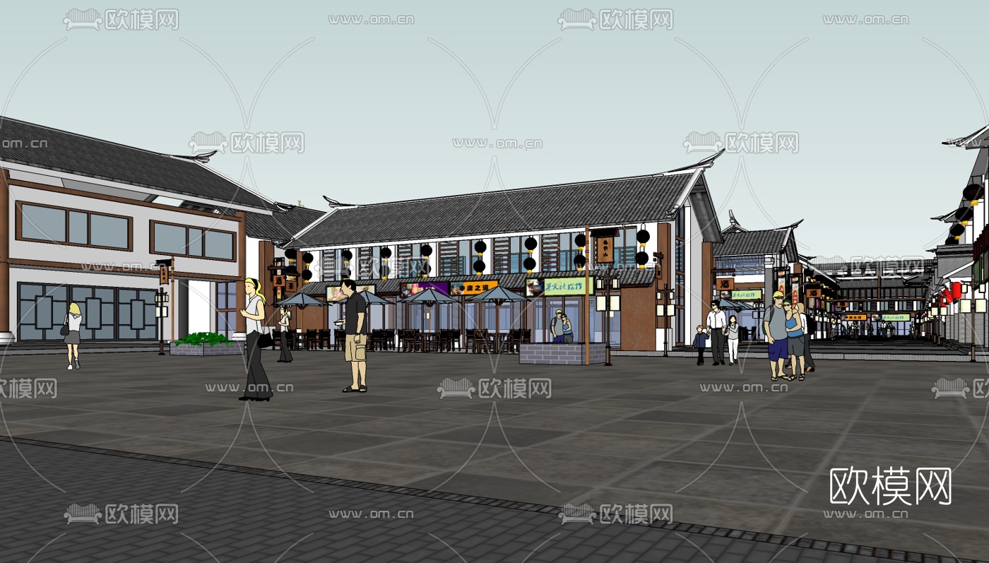 中式民俗古镇su模型下载（渲染图3）