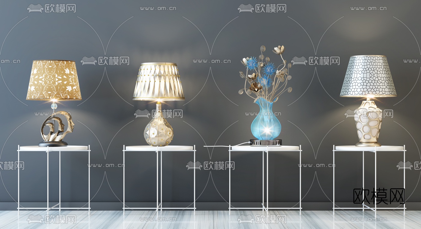 现代金属台灯组合3D模型-免费3dmax模型库-欧模网