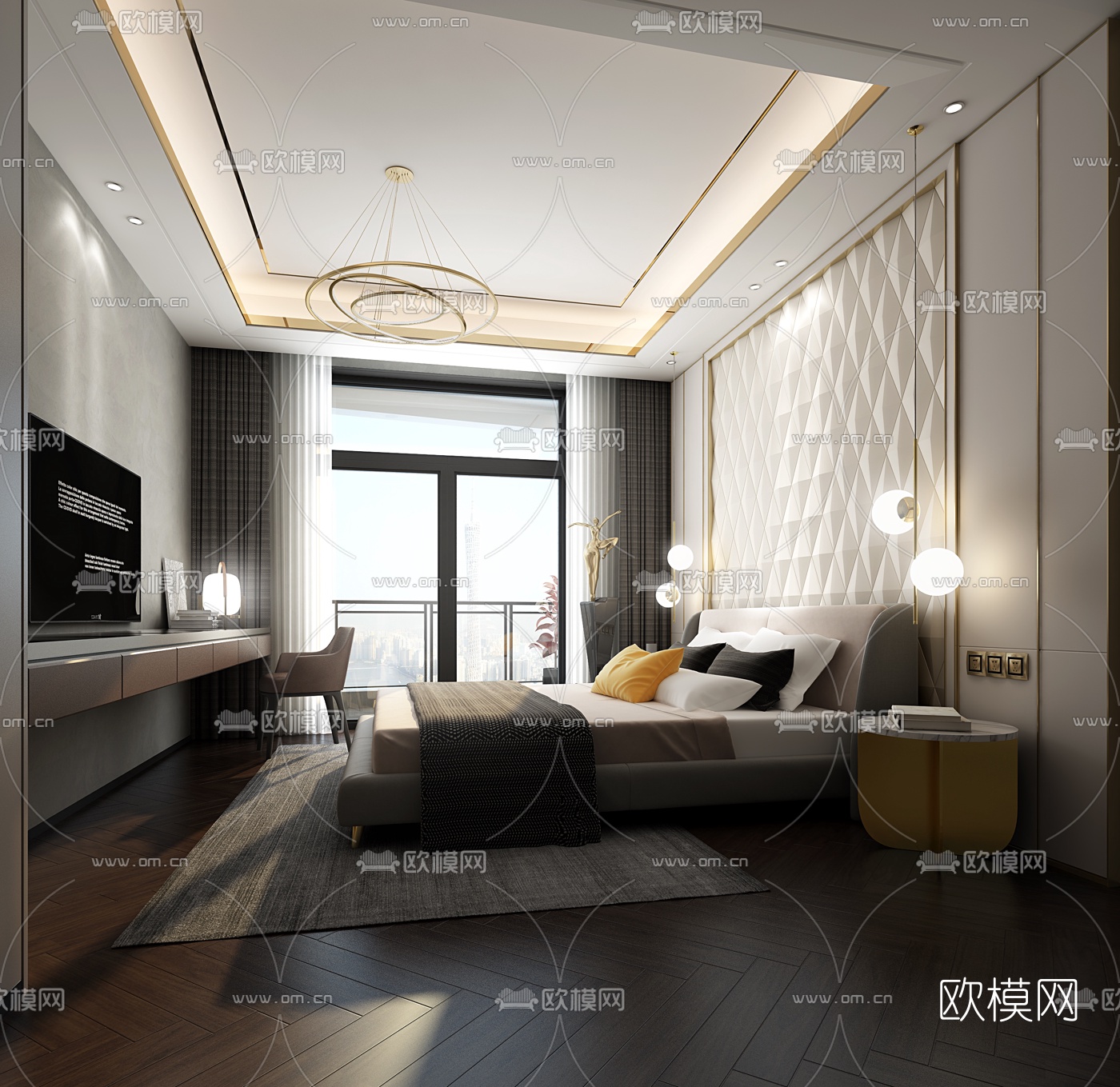 现代酒店客房3d模型-免费3dmax模型库-欧模网