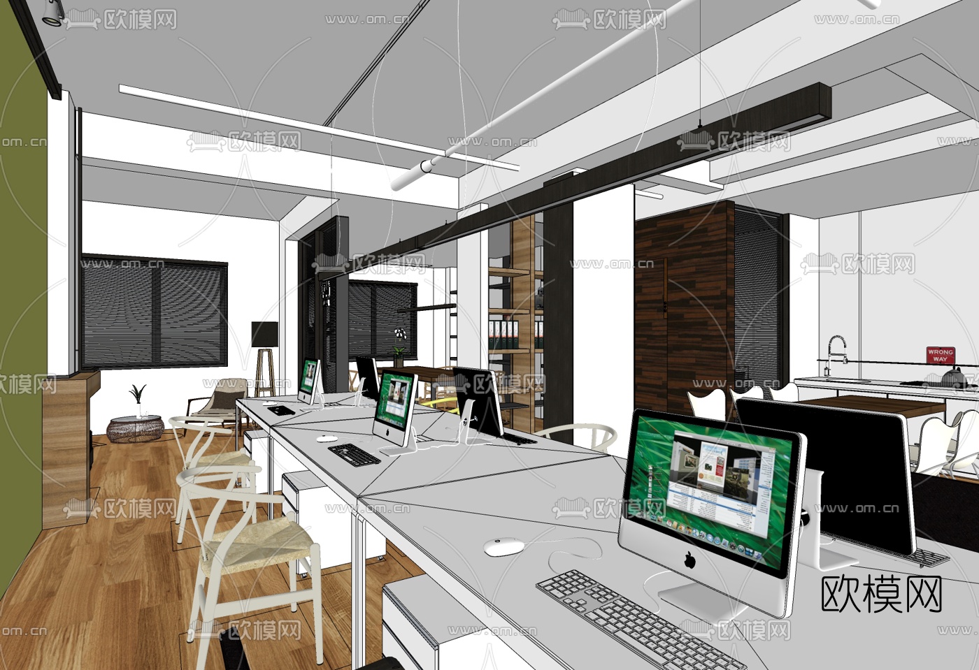 现代综合办公区su模型下载（渲染图1）