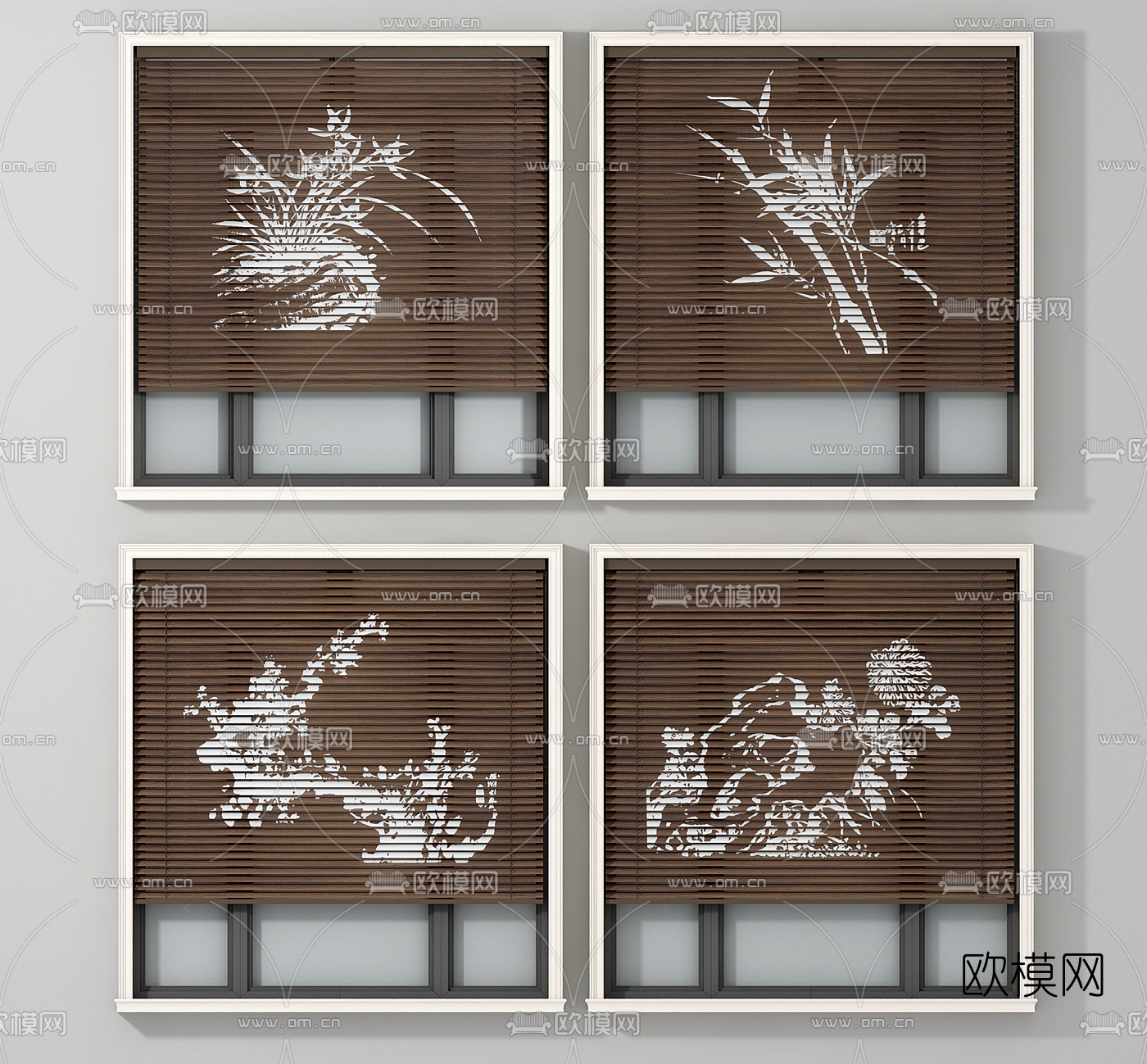 中式梅兰竹菊百叶帘竹帘3d模型下载