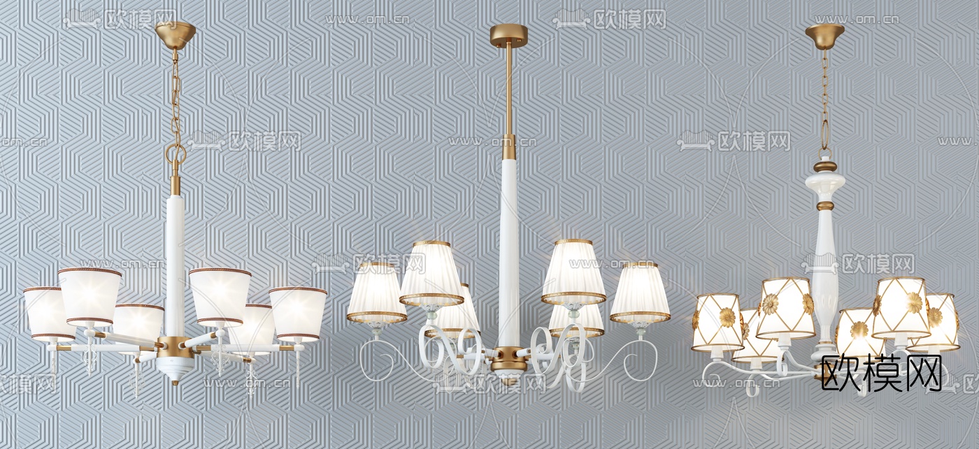 简欧金属吊灯组合3D模型-免费3dmax模型库-欧模网