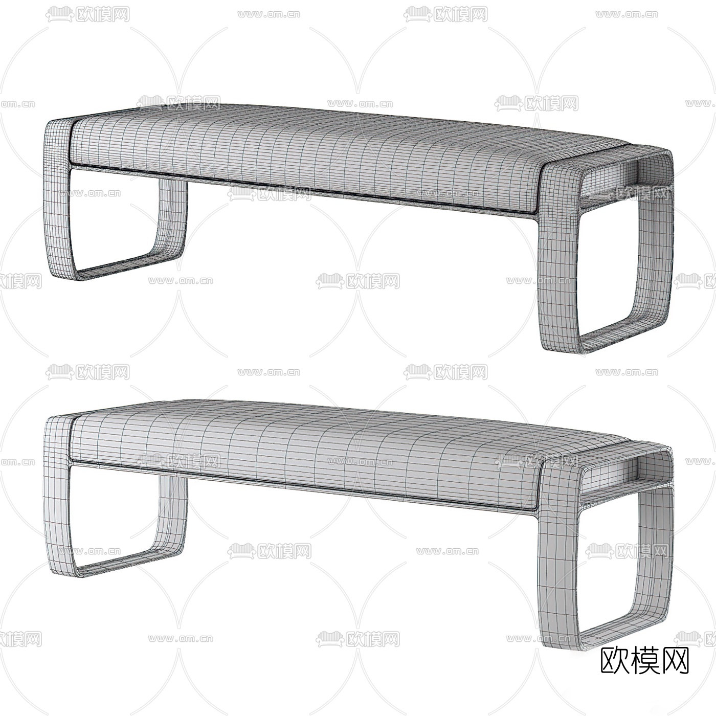 现代皮革床尾凳脚踏3d模型
