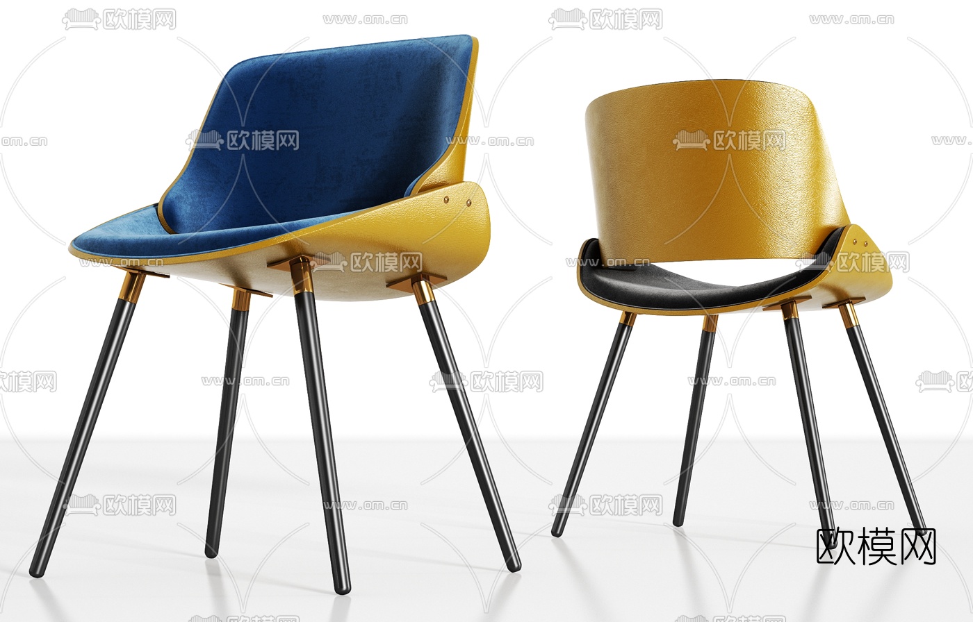 现代轻奢金属皮革单椅3d模型下载