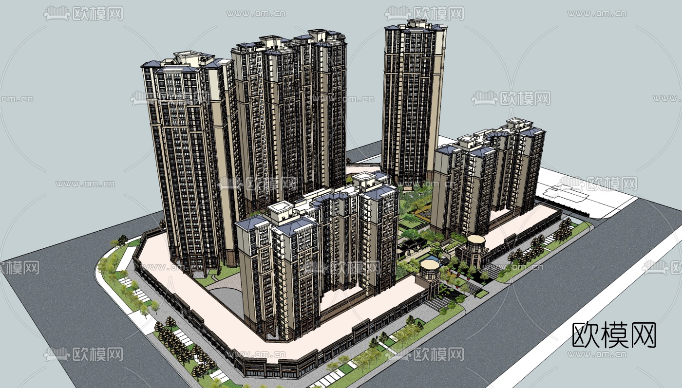 现代小区规划su模型下载（渲染图6）