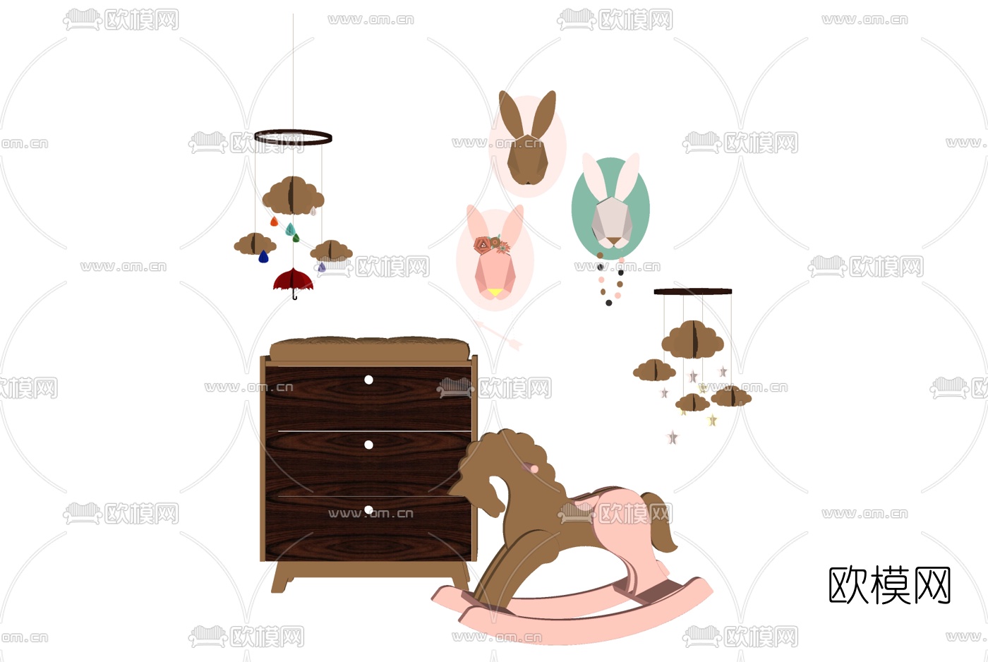 现代儿童木马玩具床头柜su模型下载