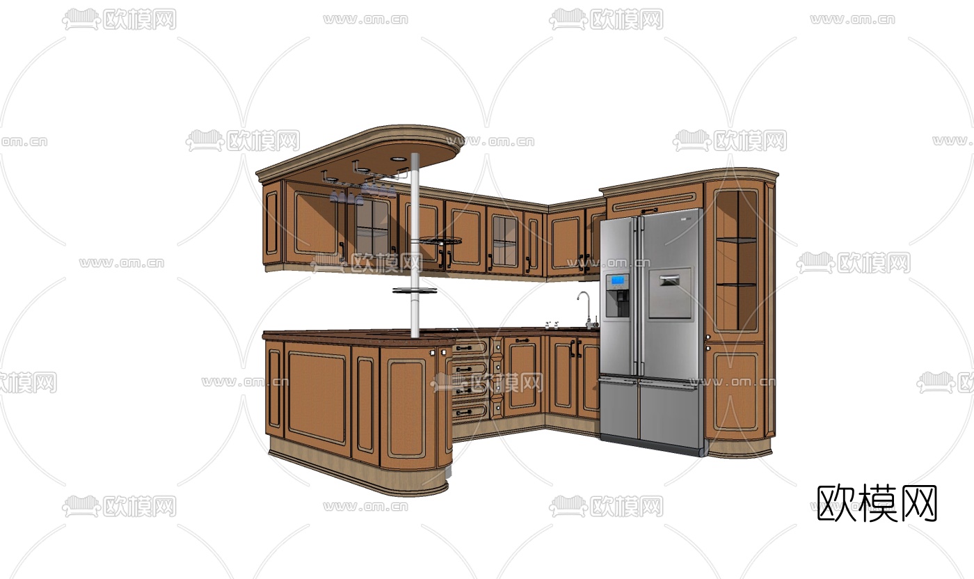 美式橱柜免费su模型下载（渲染图2）