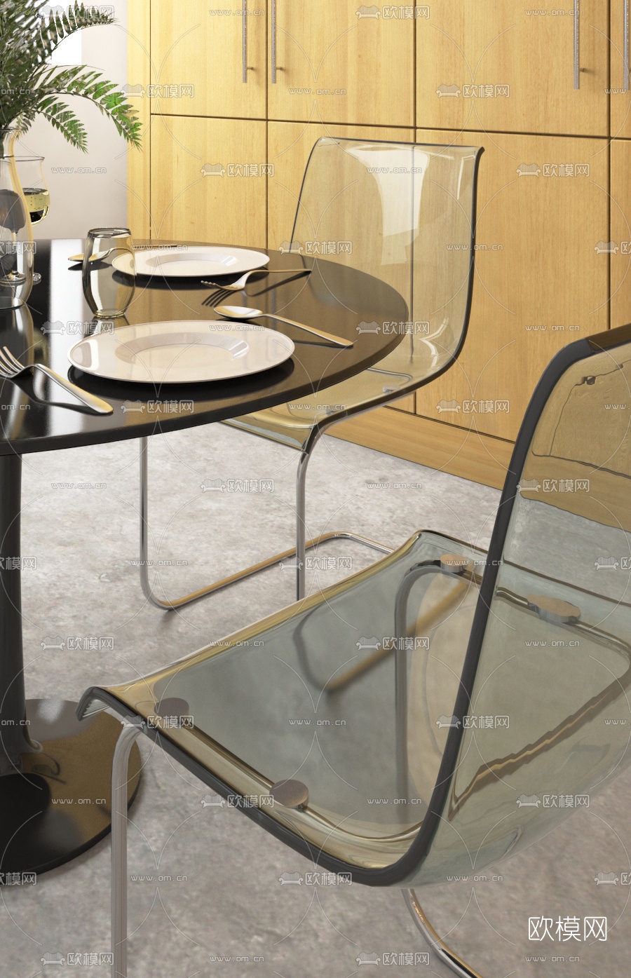 现代玻璃餐桌椅3d模型