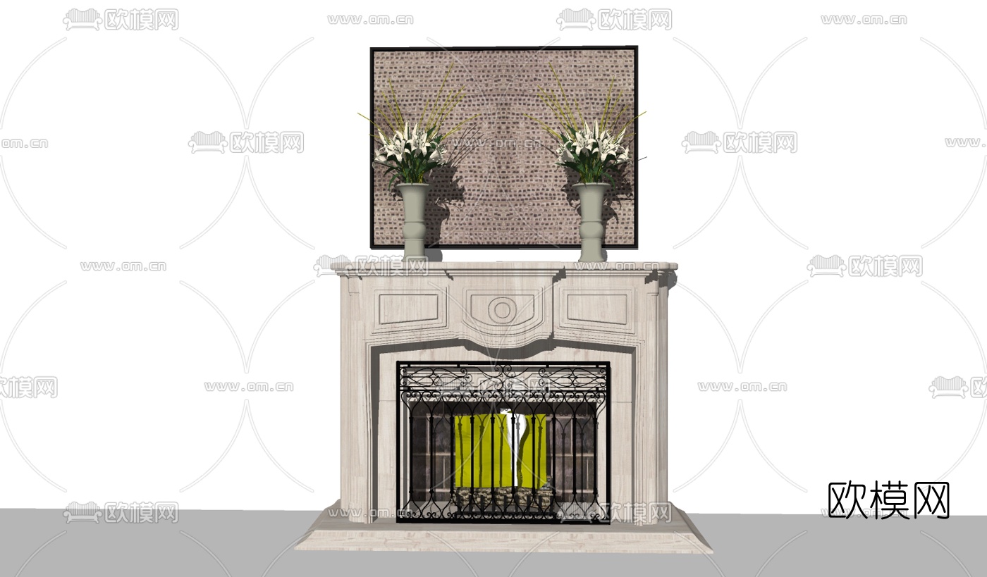欧式壁炉组合su模型下载（渲染图2）