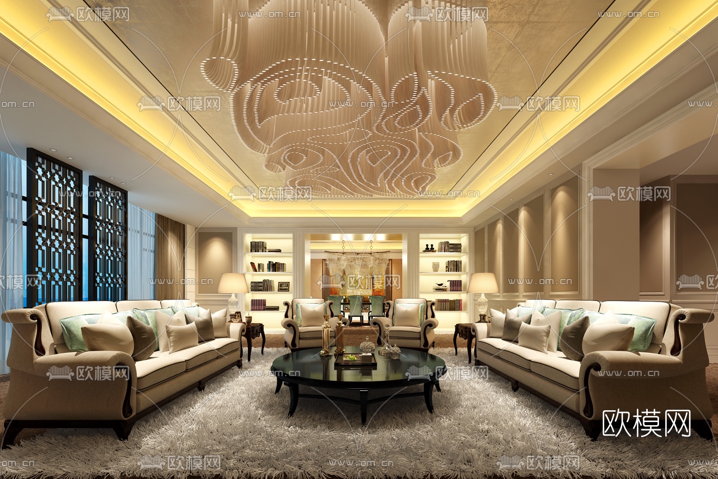 欧式会所会客厅3D模型下载