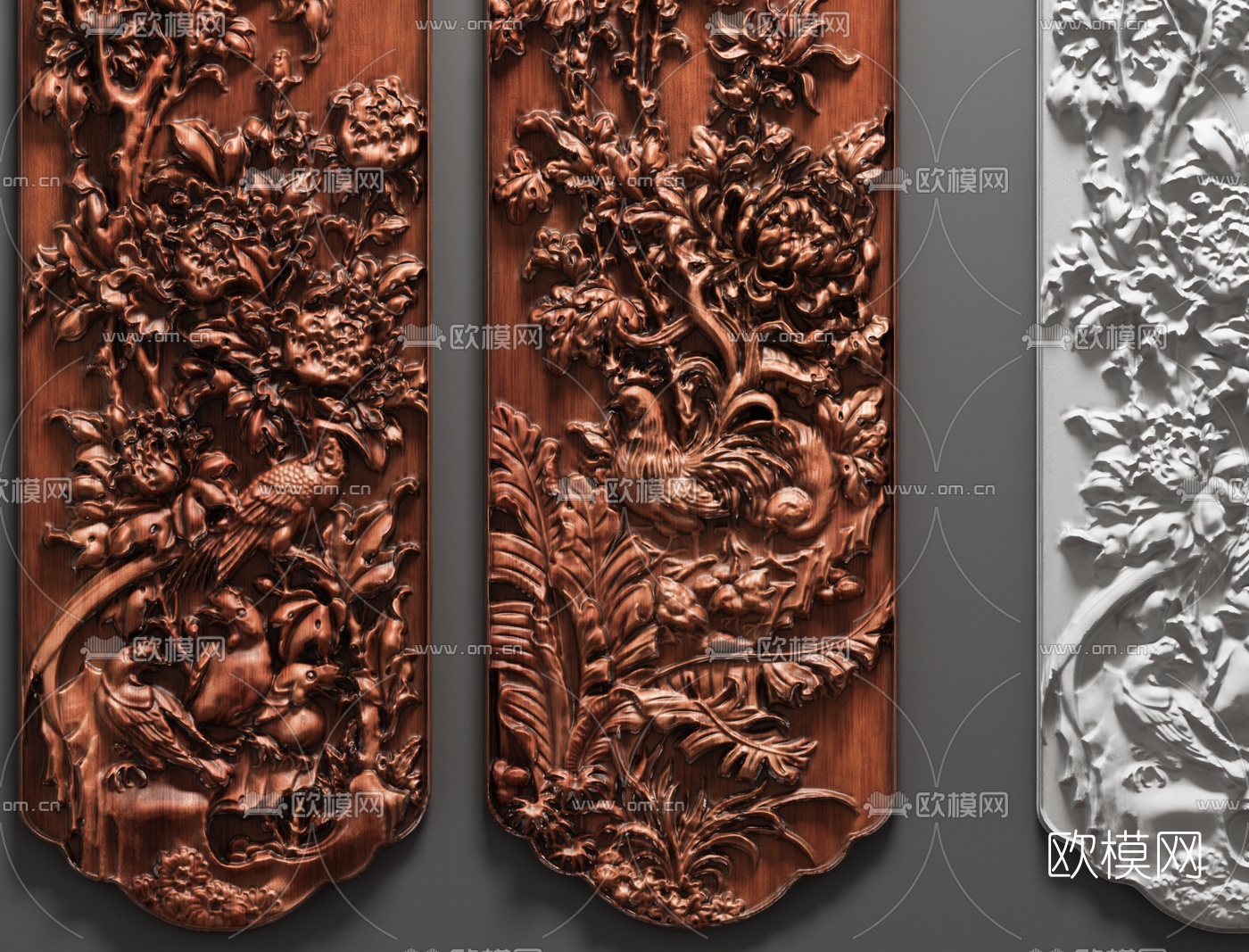 新中式东阳花鸟木雕浮雕3d模型