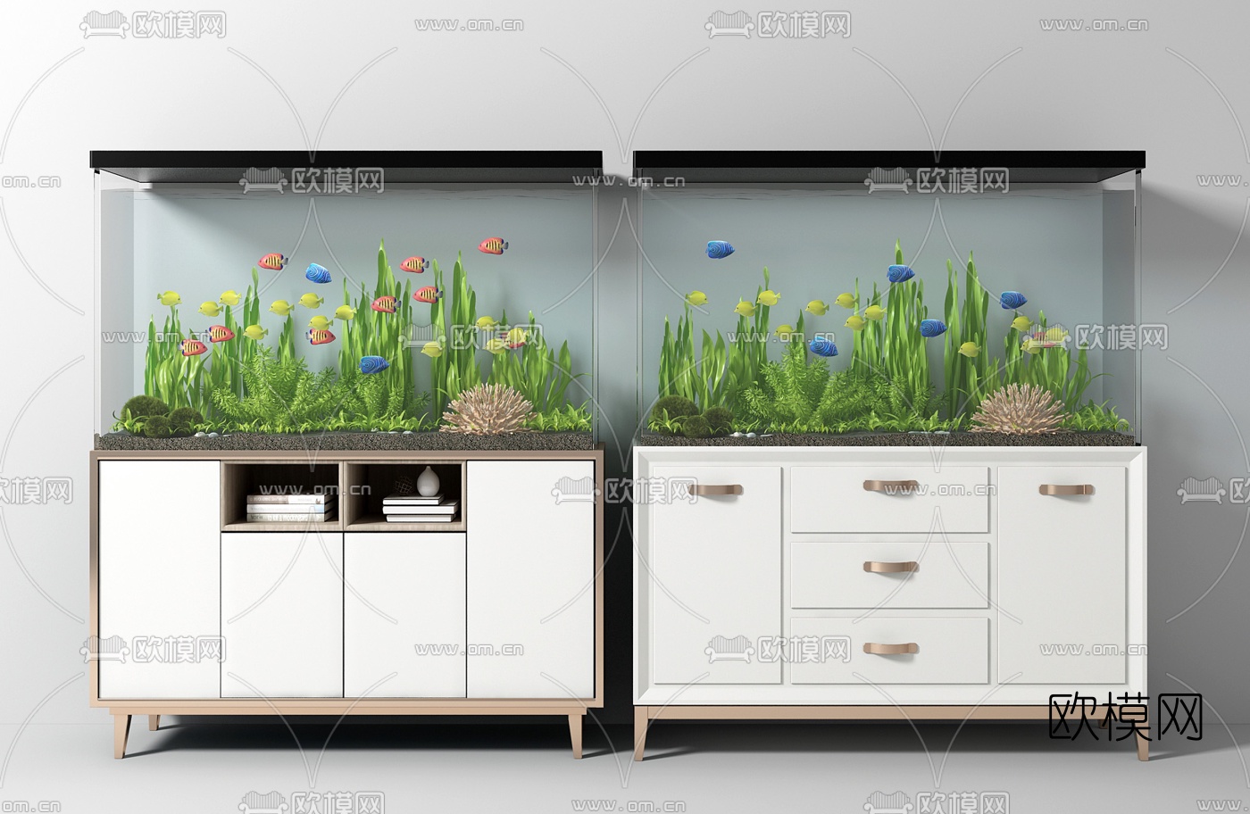 现代鱼缸组合3d模型