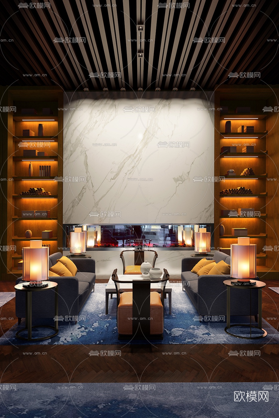 HBA设计 现代酒店休闲区3D模型下载（渲染图1）