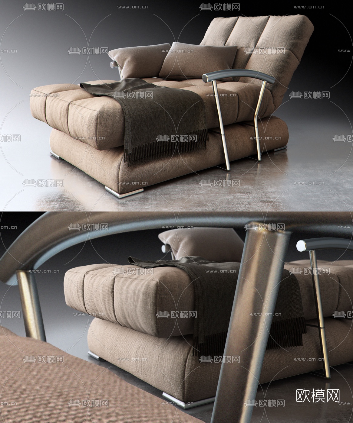 俄罗斯 RedSofa现代布艺休闲躺椅3D模型