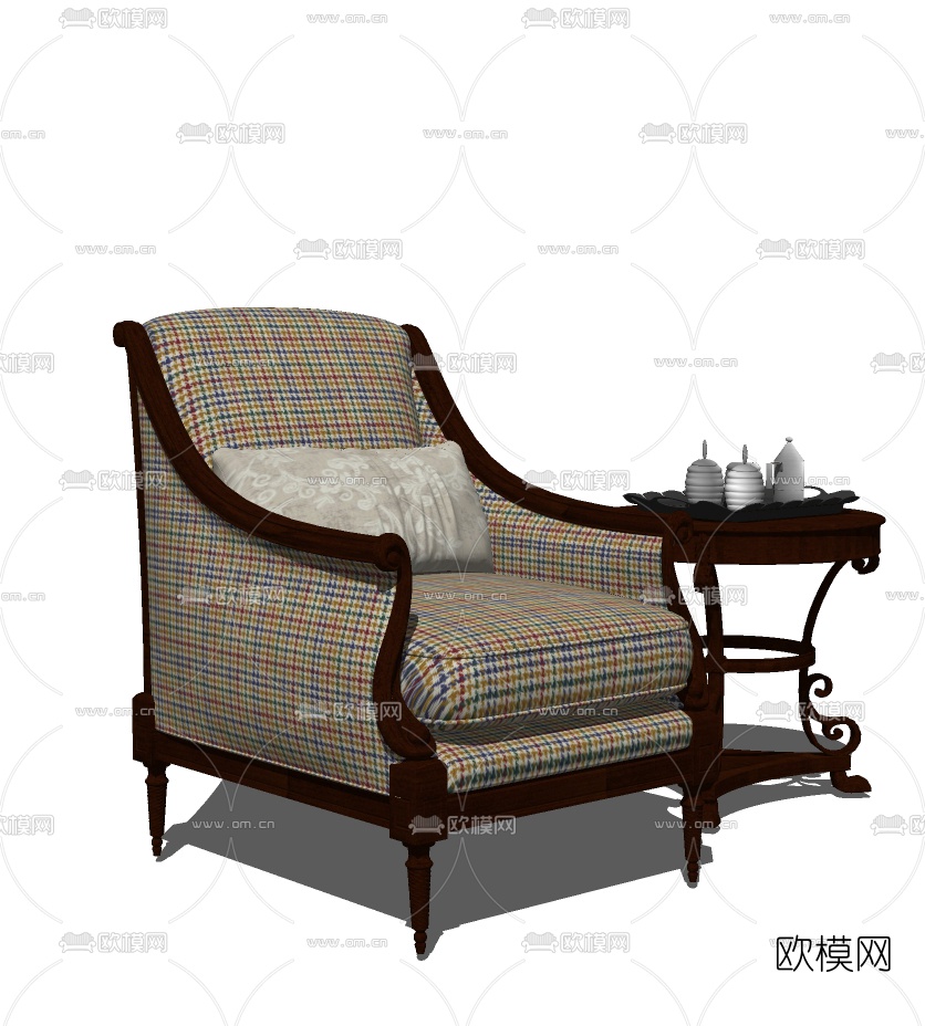 欧式布艺单人沙发免费su模型下载