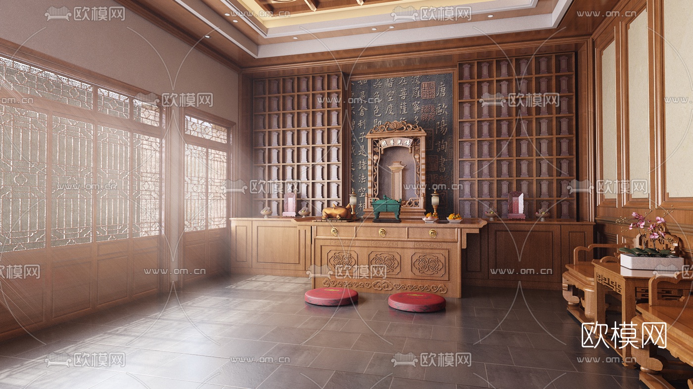 中式佛堂祠堂全景3d模型