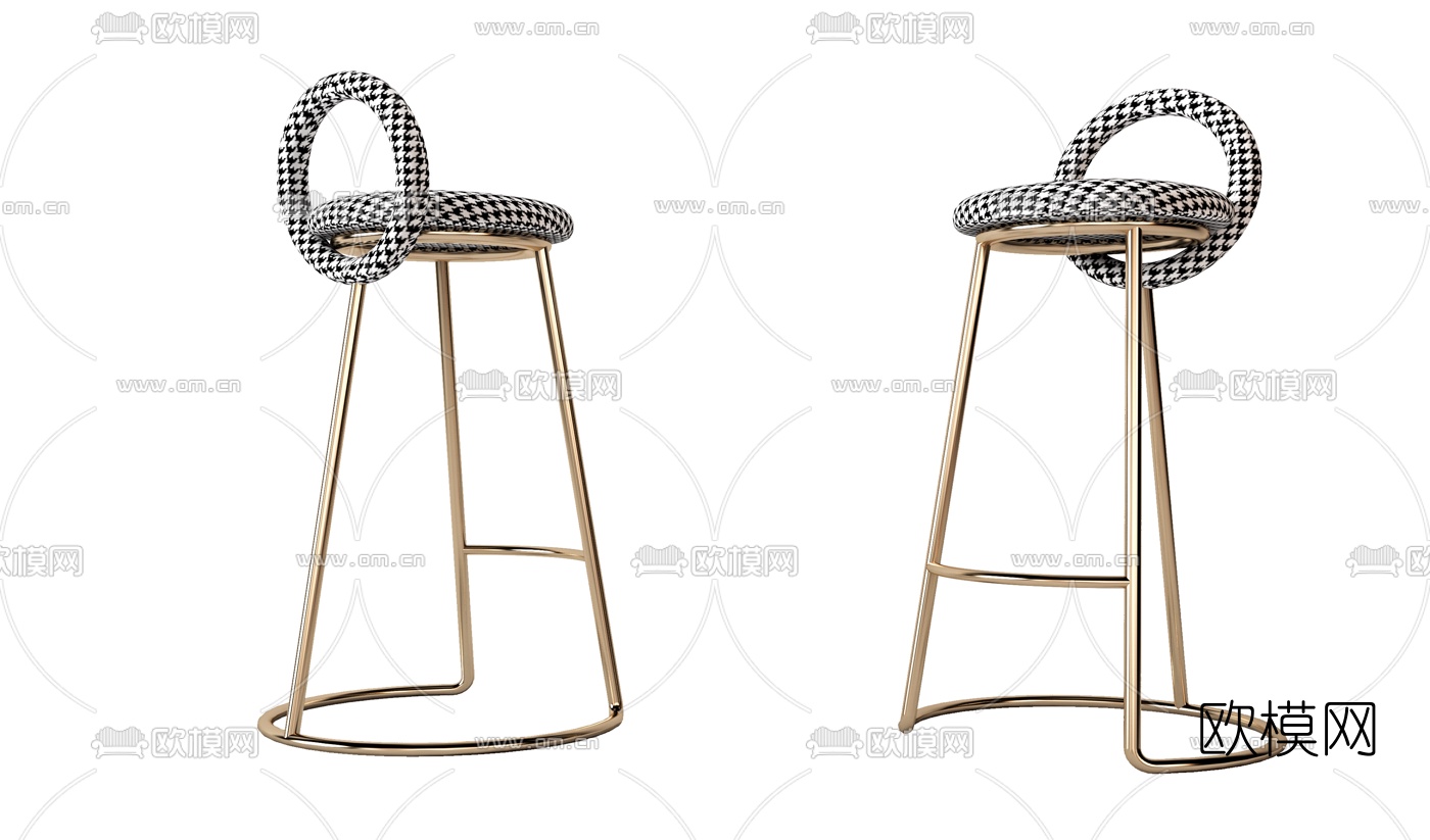 现代轻奢吧台椅3d模型下载（渲染图3）