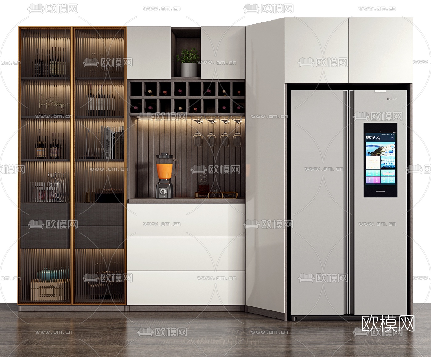 现代酒柜冰箱柜3d模型
