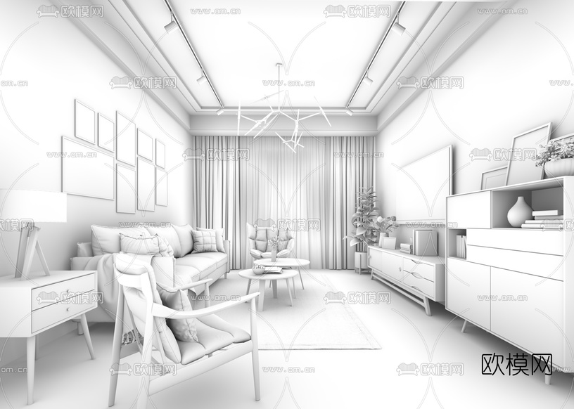 北欧客厅3d模型下载(渲染图2)