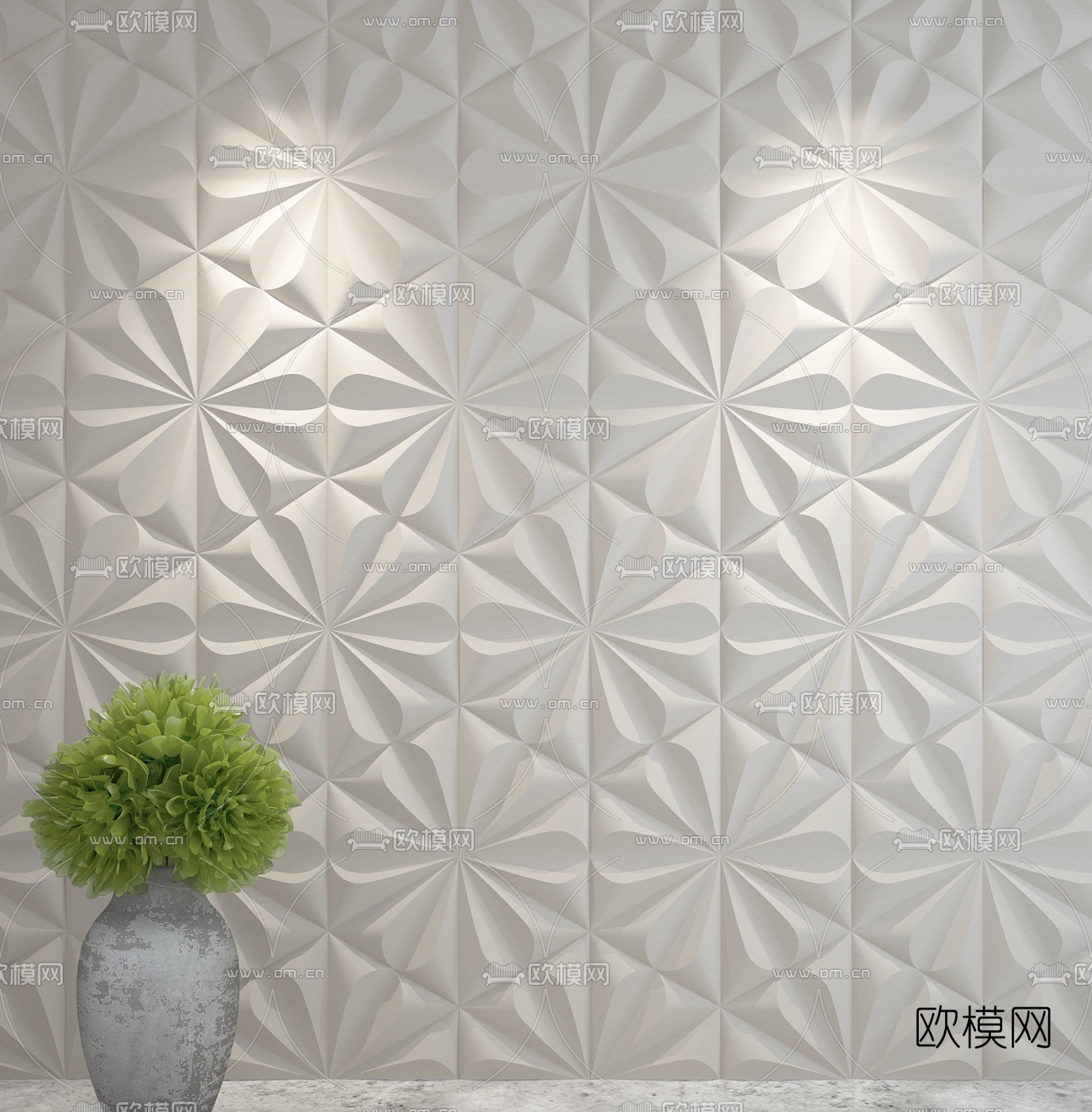 现代花朵凹凸背景墙花瓶组合3D模型下载_ID10279389_3dmax免费模型-欧模网
