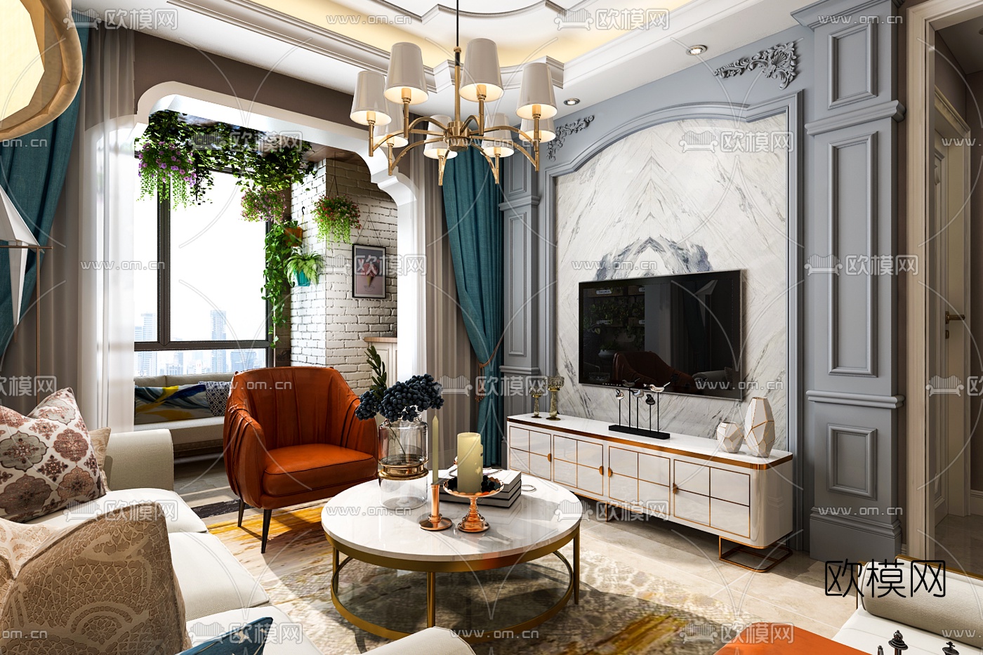 欧式客餐厅3d模型下载（渲染图6）