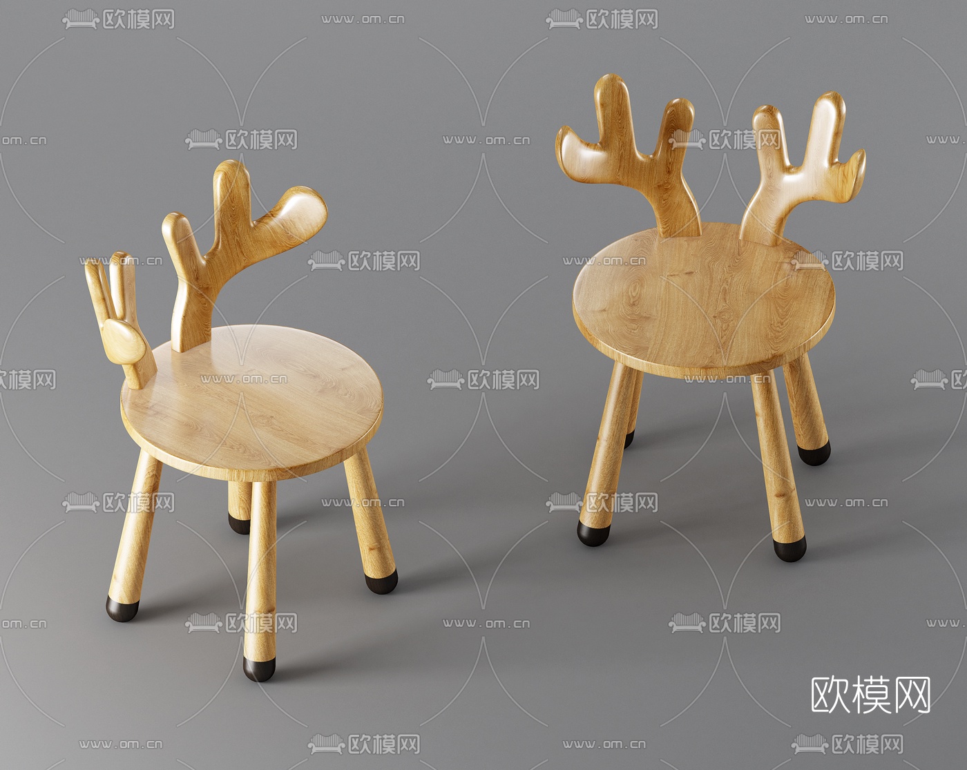 现代实木儿童凳子3d模型下载