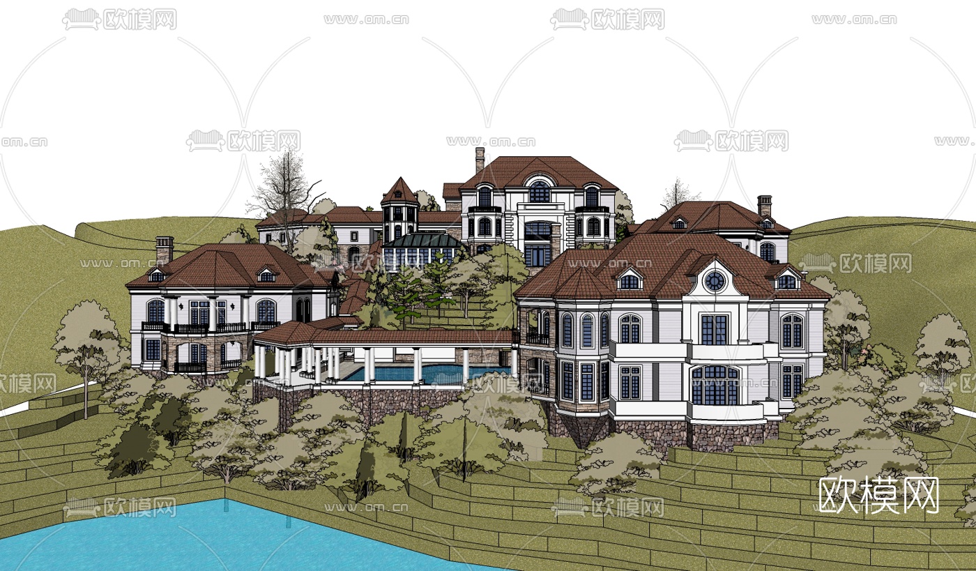 欧式别墅su模型下载（渲染图3）