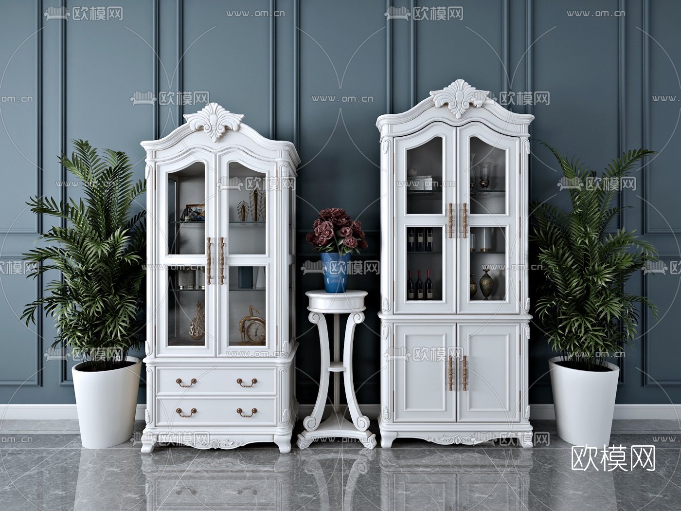 欧式装饰柜酒柜3d模型下载
