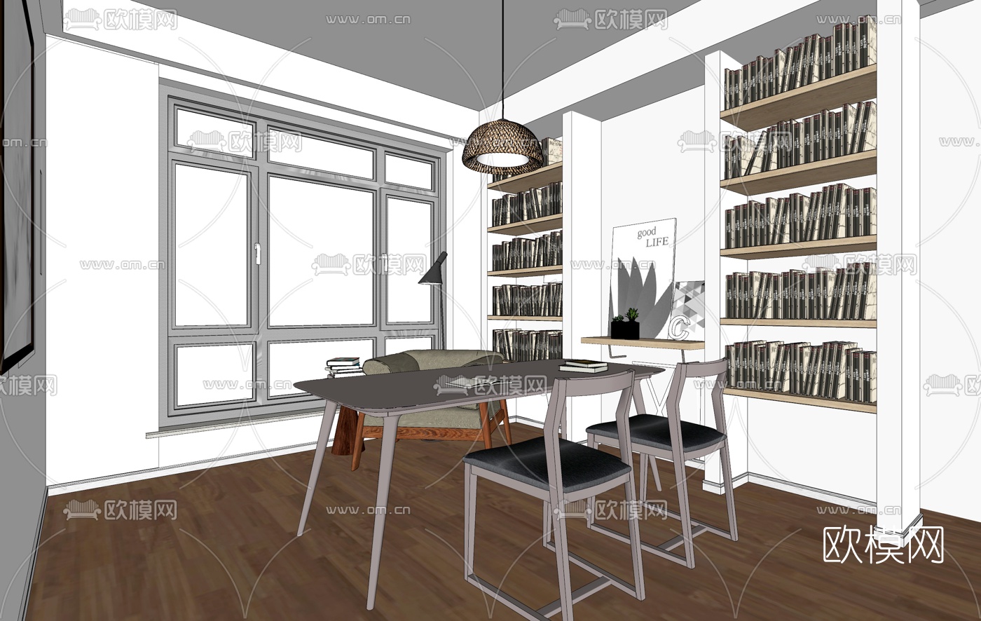 北欧书房su模型下载（渲染图1）